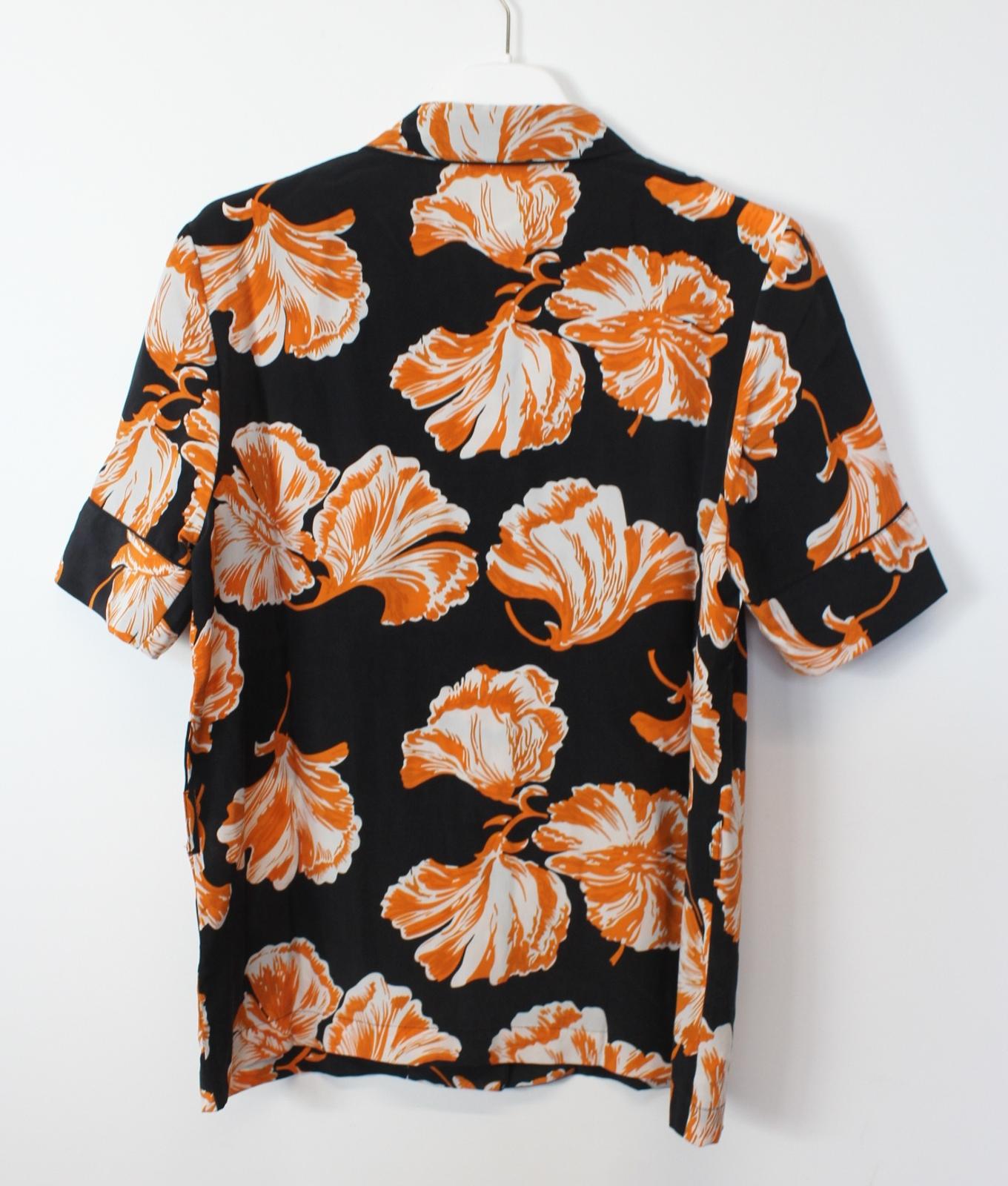 GANNI Ladies Black Orange Floral Short Sleeve Satin Silk Shirt EU34 UK6 NEW
