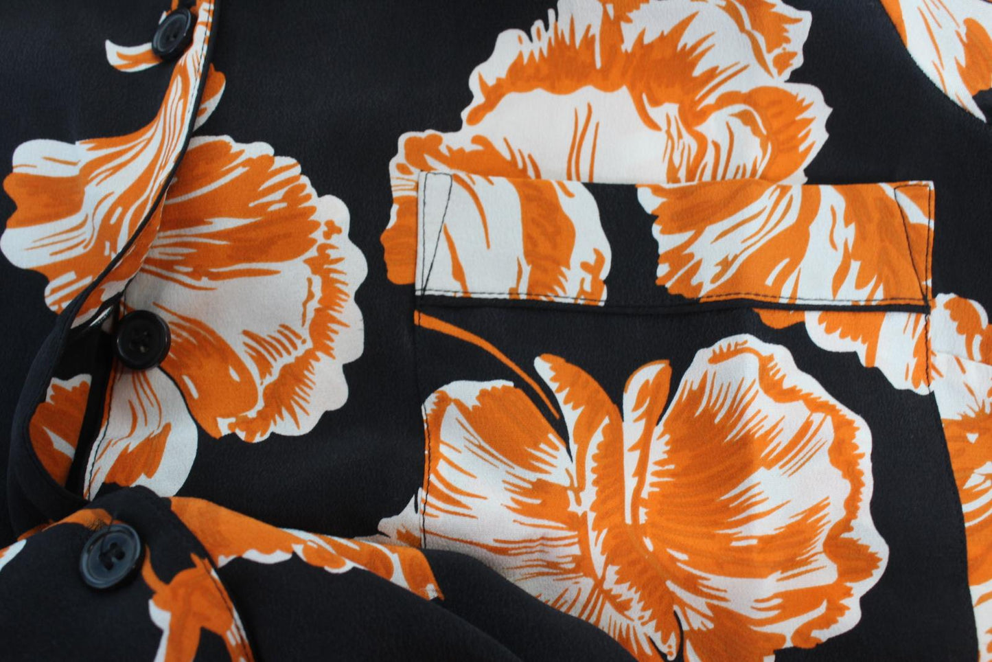 GANNI Ladies Black Orange Floral Short Sleeve Satin Silk Shirt EU34 UK6 NEW