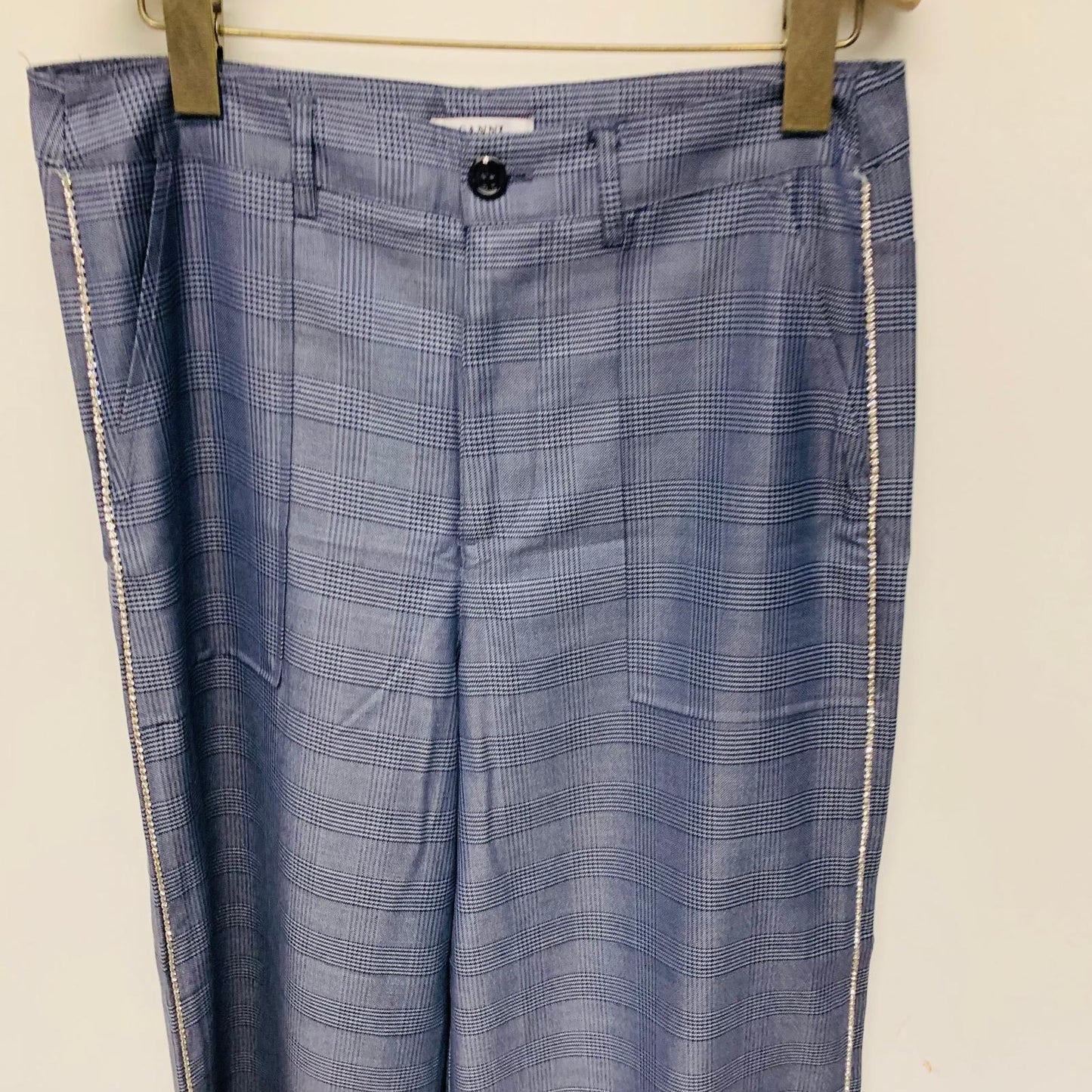 GANNI Ladies Blue Trousers Crystal Sidelines Dress Pants UK 10 NEW RRP435