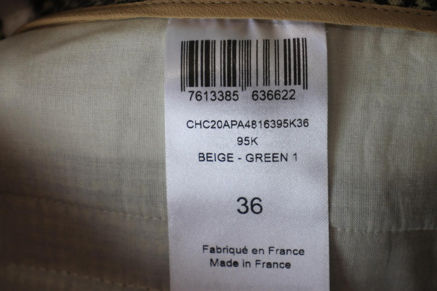 CHLOE Green & Beige Wool Dogtooth Wide Straight Leg Trousers EU36 UK8