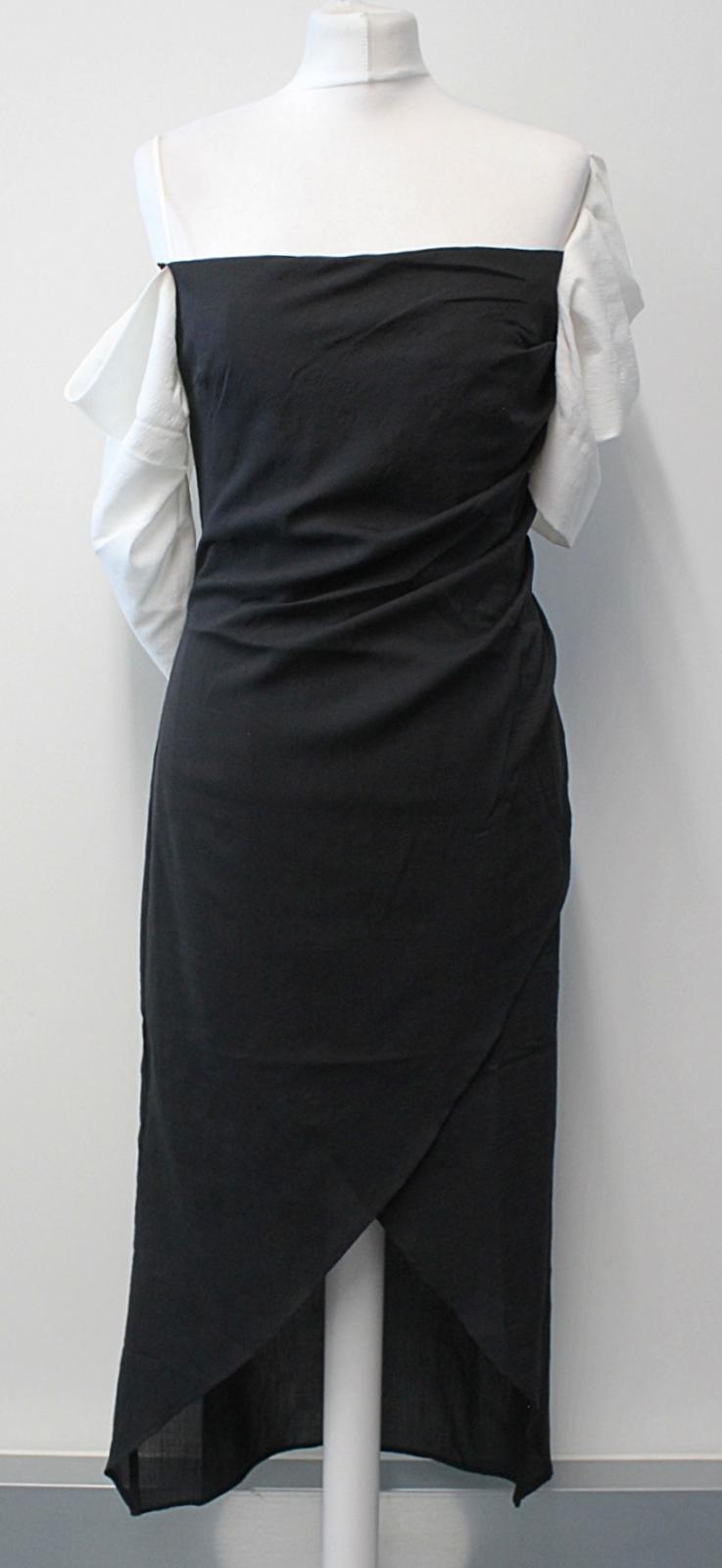 REJINA PYO Ladies Layla Ivory/Black Crepe Cold Shoulder Dress Size UK10 NEW
