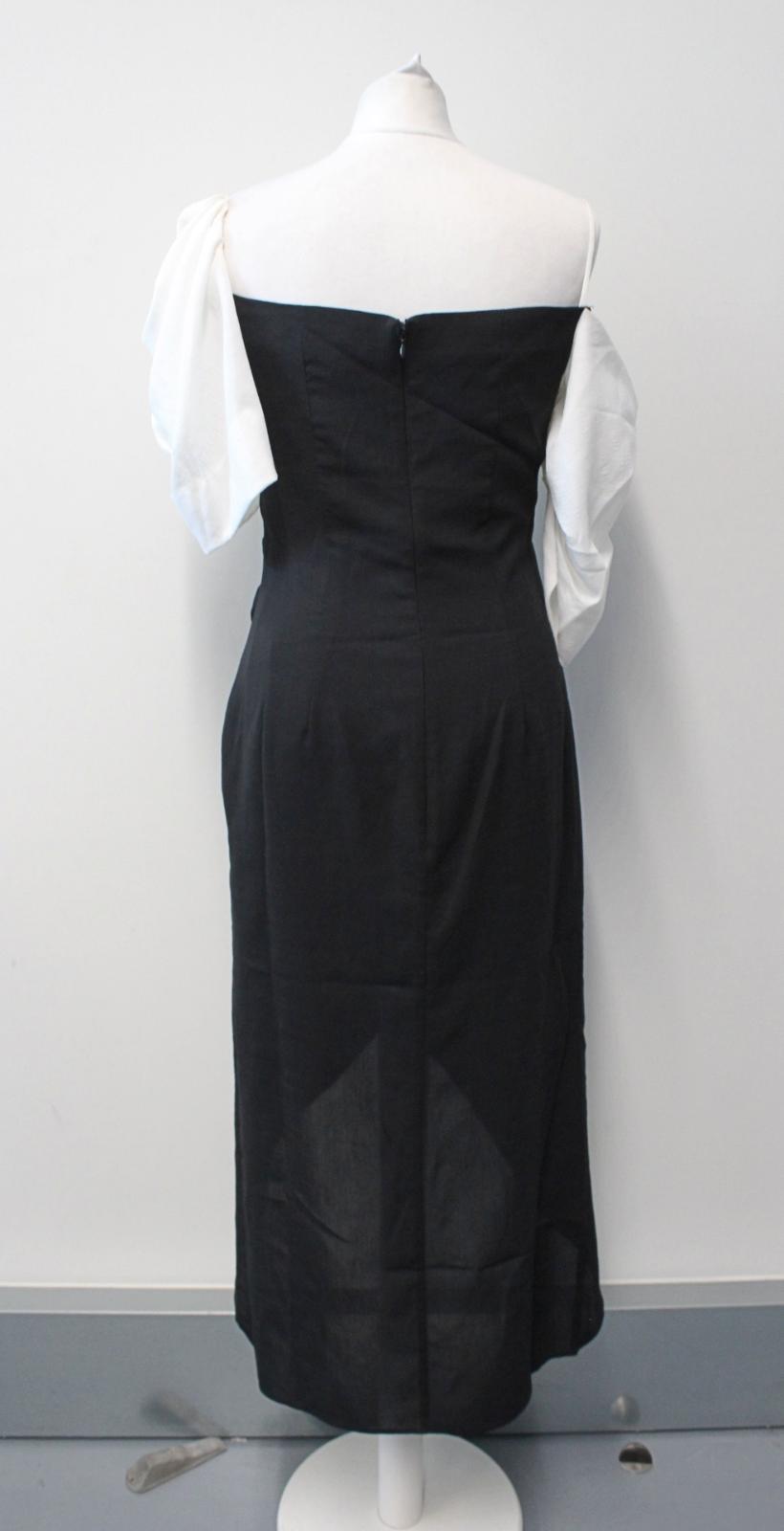 REJINA PYO Ladies Layla Ivory/Black Crepe Cold Shoulder Dress Size UK10 NEW