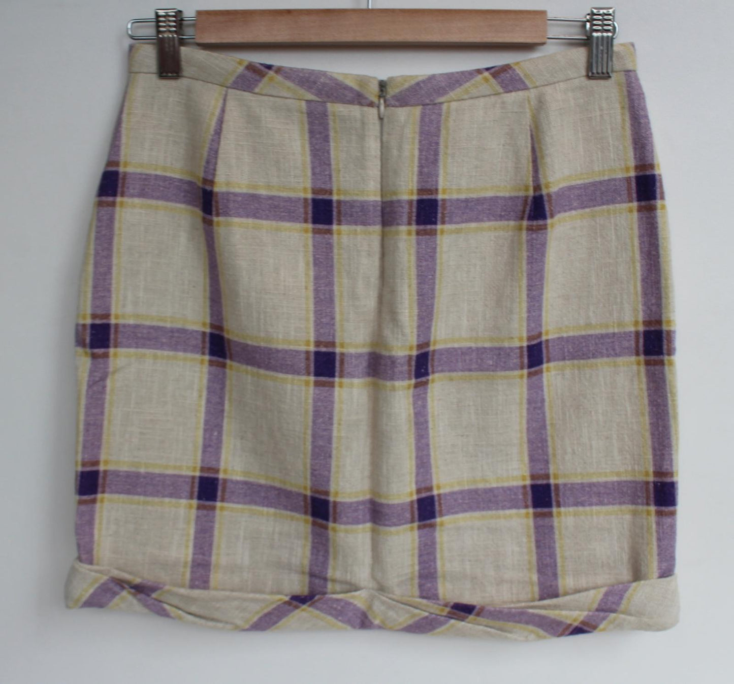 REJINA PYO Ladies Cecilie Purple Yellow Gathered Check Linen Mini Skirt UK8 NEW