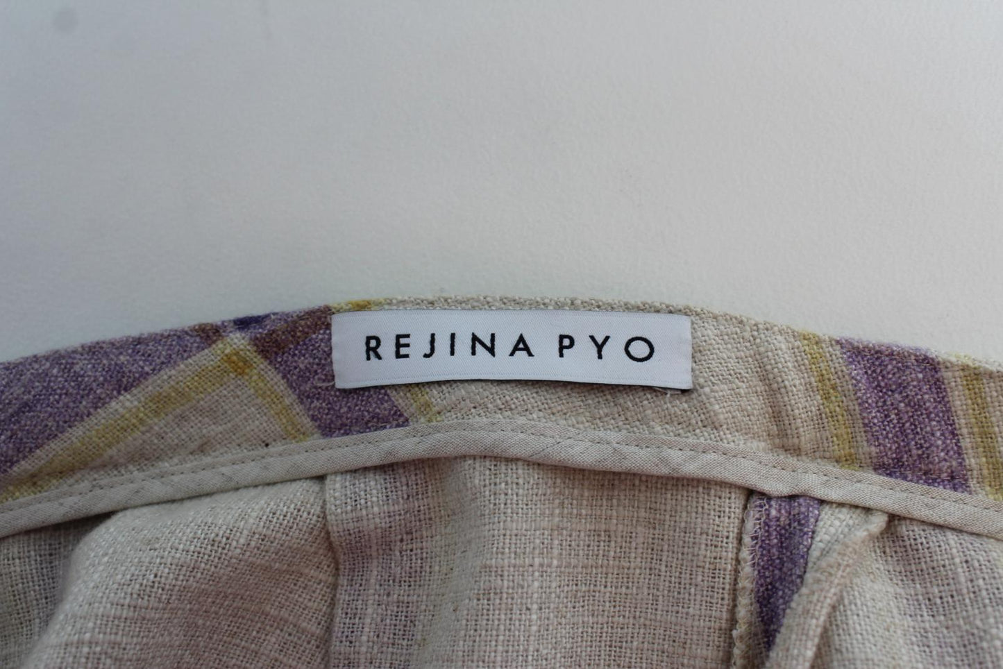 REJINA PYO Ladies Cecilie Purple Yellow Gathered Check Linen Mini Skirt UK8 NEW
