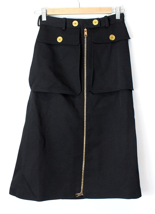 ALEXANDER McQUEEN Ladies Black Front Zip Wool Silk Midi Skirt IT38 UK6 NEW