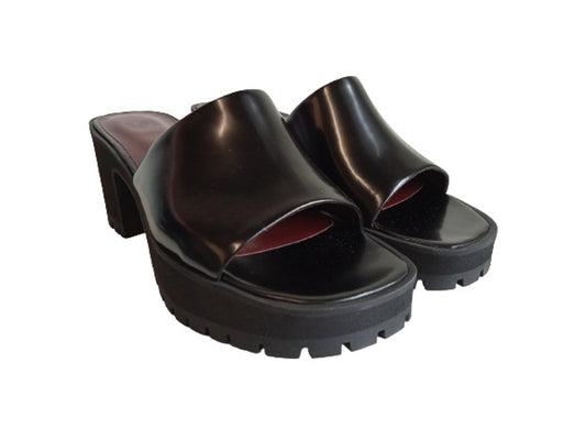 STAUD Ladies Black Leather Amber Platform Sandals Size EU40 UK7 RRP355 NEW