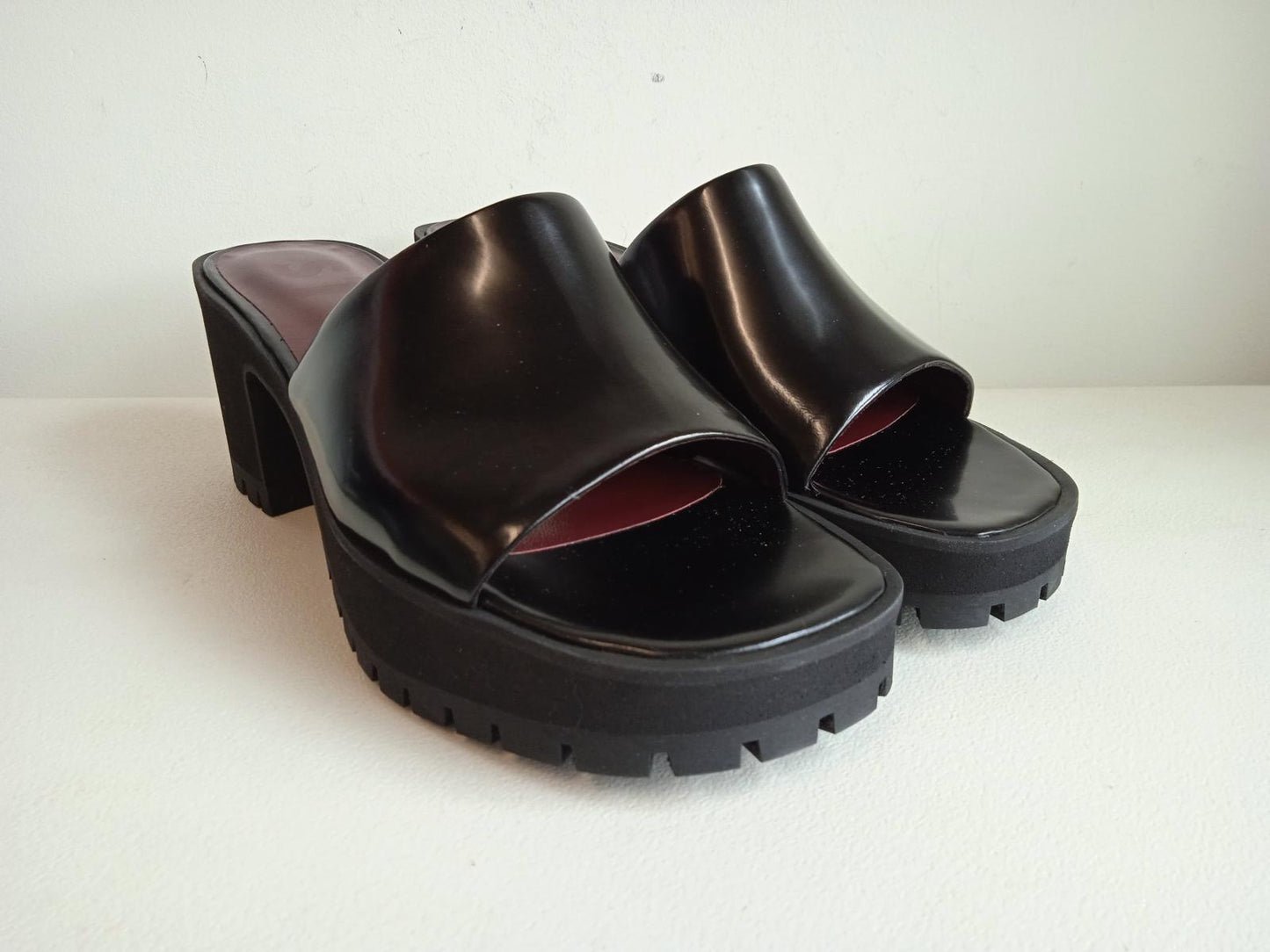 STAUD Ladies Black Leather Amber Platform Sandals Size EU40 UK7 RRP355 NEW