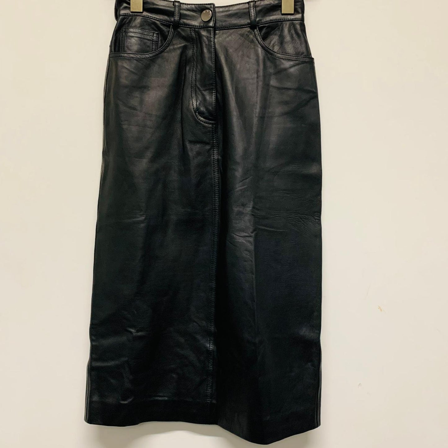 PAUL SMITH Ladies Black Leather A-Line Midi Length Skirt W24 NEW RRP800