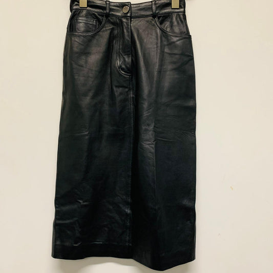 PAUL SMITH Ladies Black Leather A-Line Midi Length Skirt W24 NEW RRP800