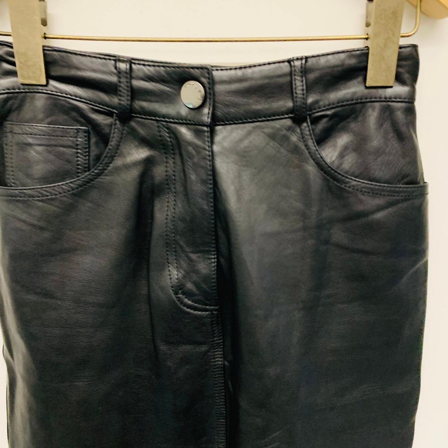 PAUL SMITH Ladies Black Leather A-Line Midi Length Skirt W24 NEW RRP800