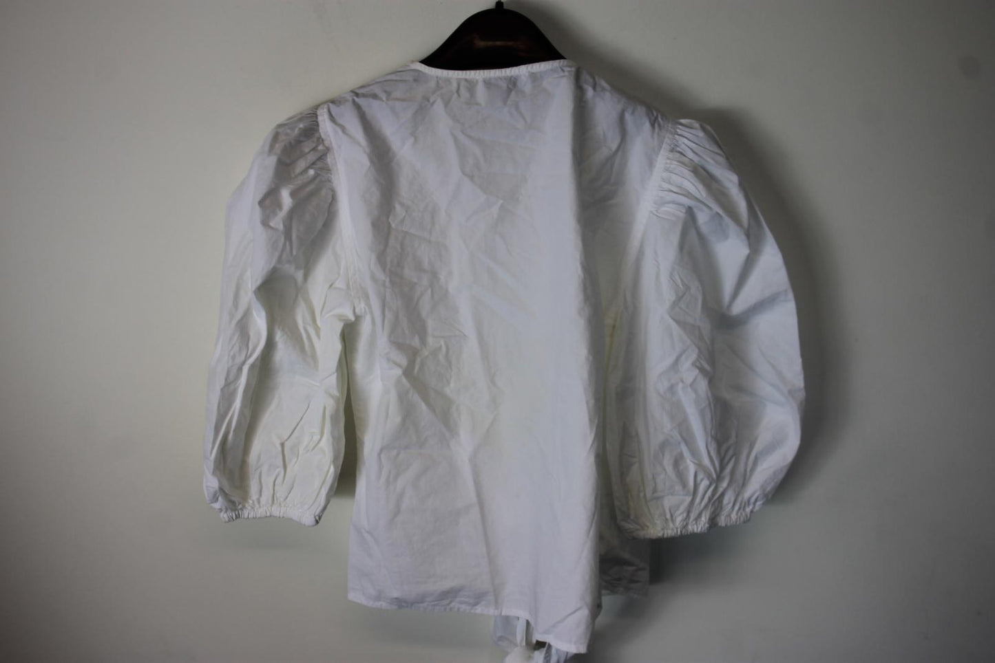 GANNI Ladies White Cotton Long Sleeve Puff Sleeve Wrap Top EU36 UK8 NEW