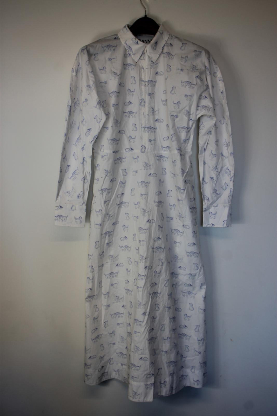 GANNI Ladies White Cotton Long Sleeve Kitten Shirt Dress EU34 UK6 BNWT
