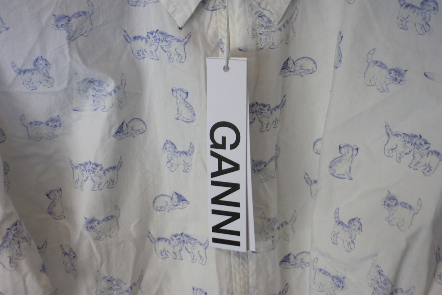 GANNI Ladies White Cotton Long Sleeve Kitten Shirt Dress EU34 UK6 BNWT