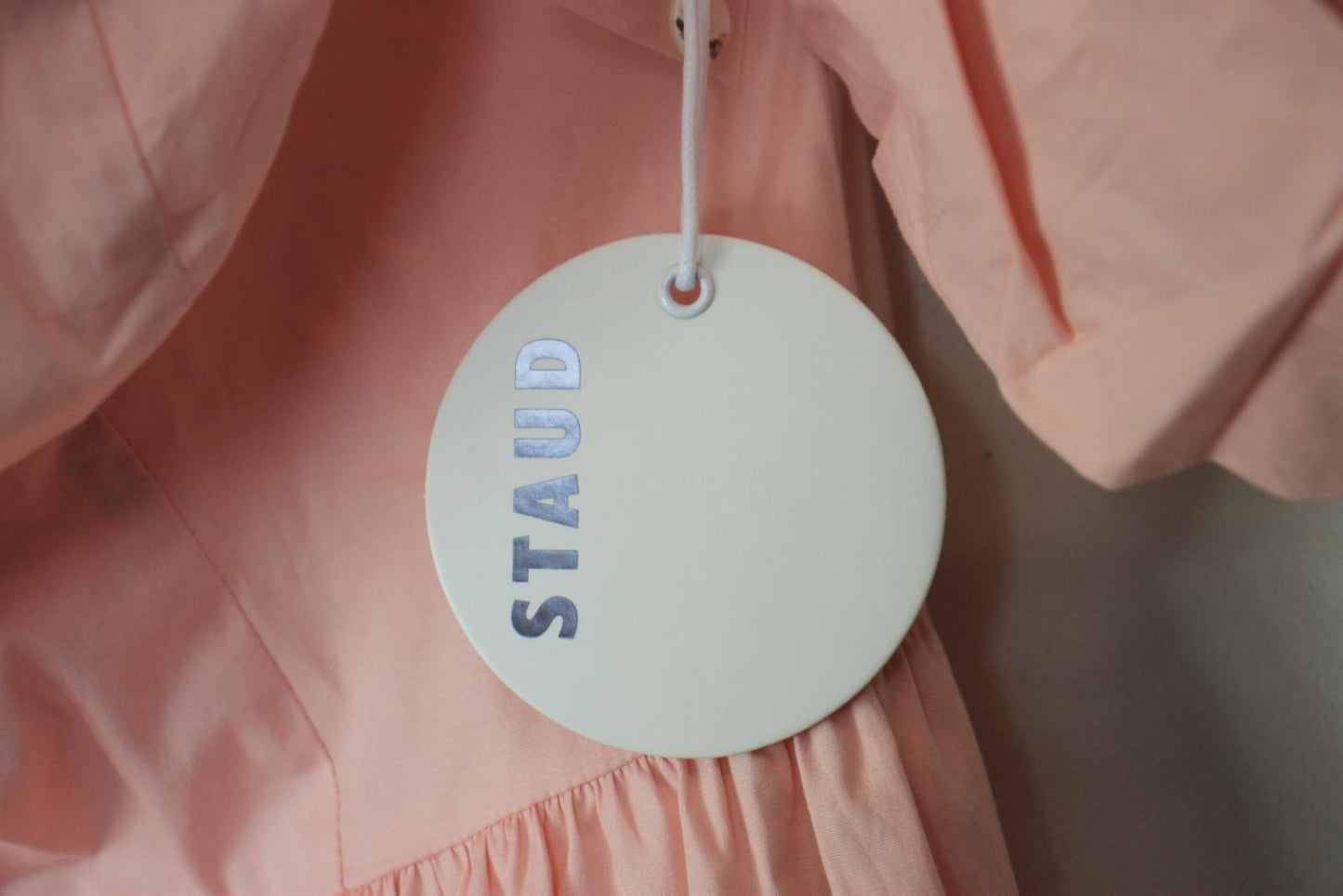 STAUD Ladies Pink Cotton Off-The-Shoulder A-Line Midi Elio Dress EU42 UK14 BNWT