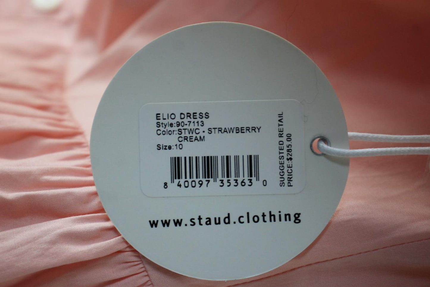 STAUD Ladies Pink Cotton Off-The-Shoulder A-Line Midi Elio Dress EU42 UK14 BNWT