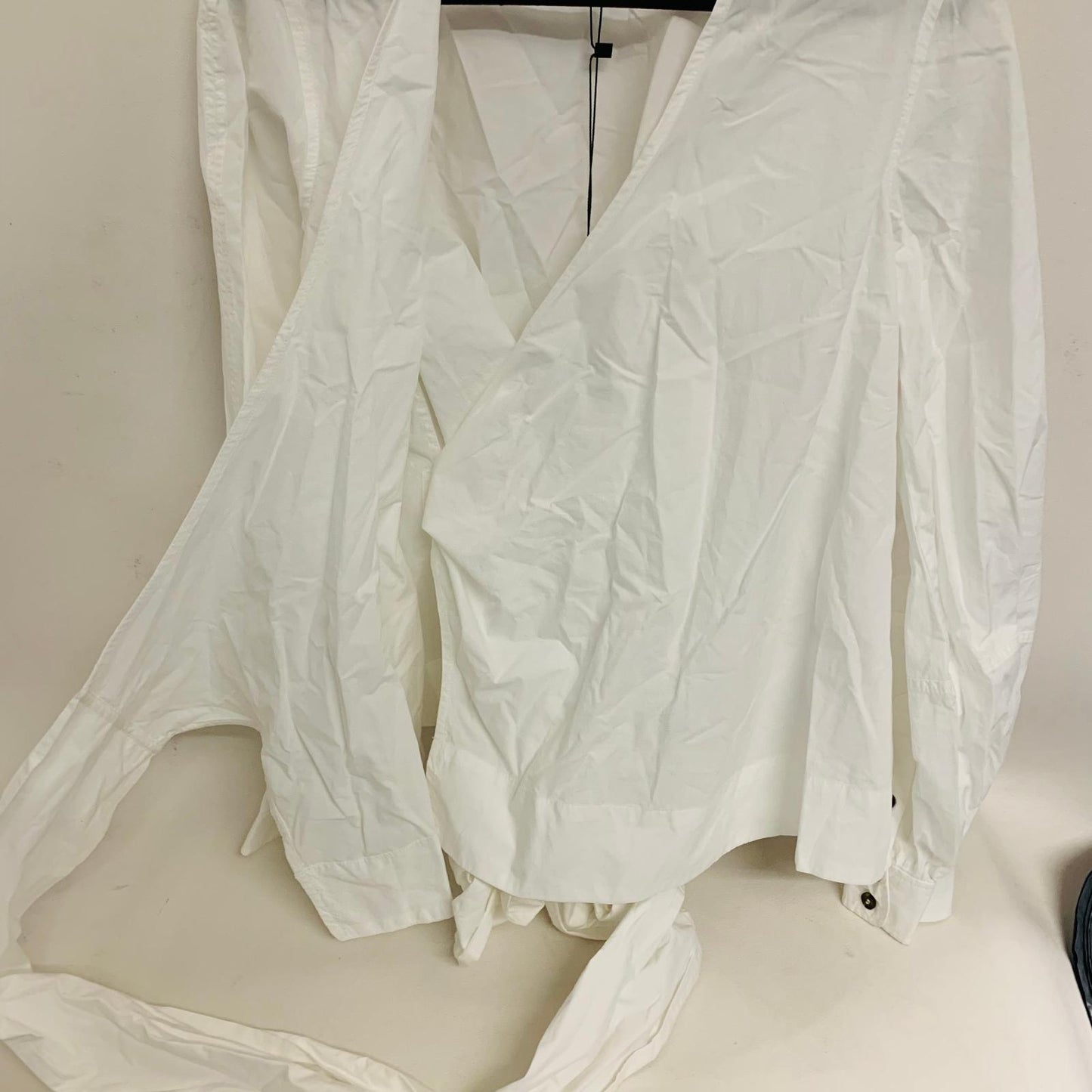 GANNI White Ladies Long Sleeve Wrap Shirt Blouse V-Neck UK 8 NEW