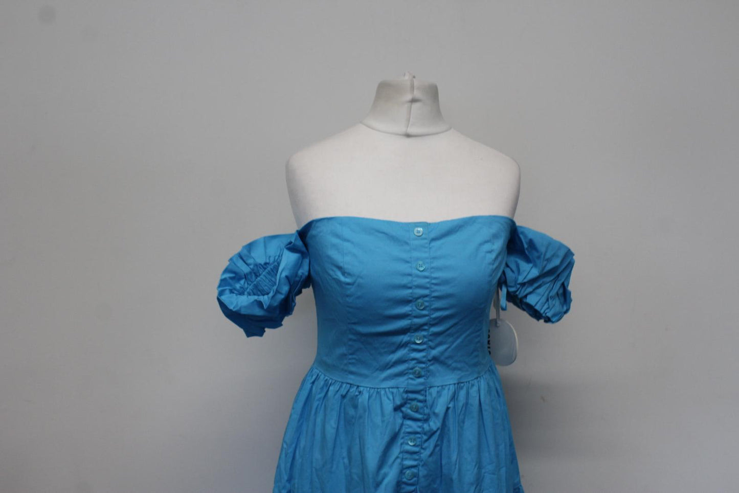 STAUD Ladies Elio Bright Blue Off The Shoulder Tiered Midi Dress UK4 NEW