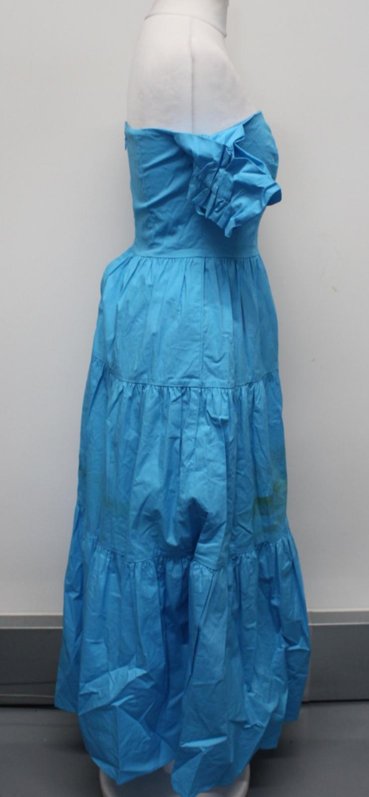 STAUD Ladies Elio Bright Blue Off The Shoulder Tiered Midi Dress UK4 NEW