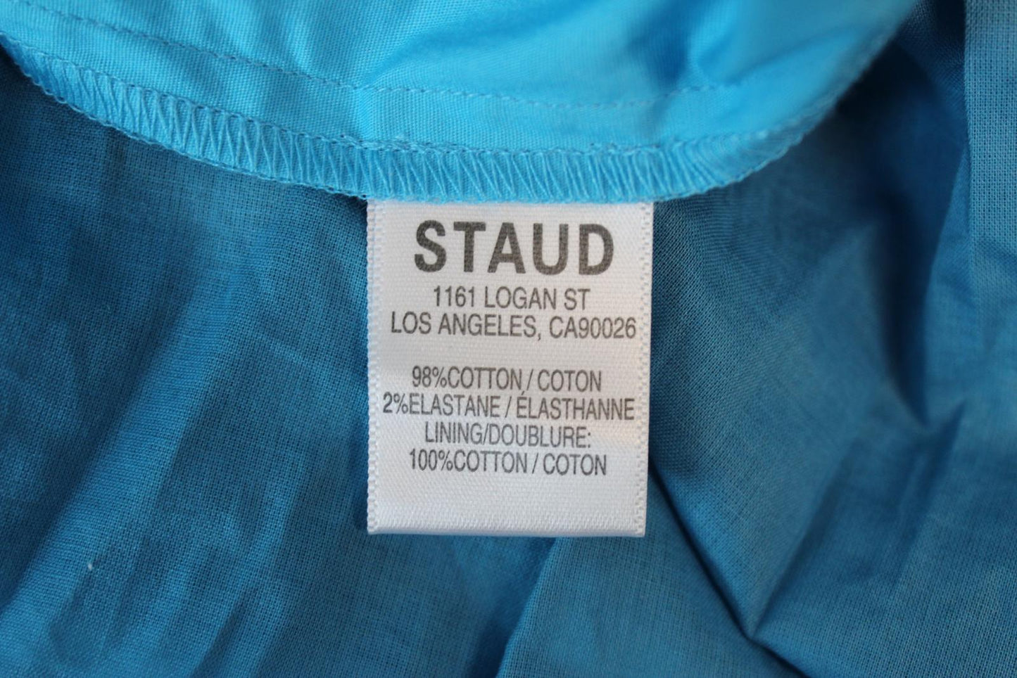 STAUD Ladies Elio Bright Blue Off The Shoulder Tiered Midi Dress UK4 NEW