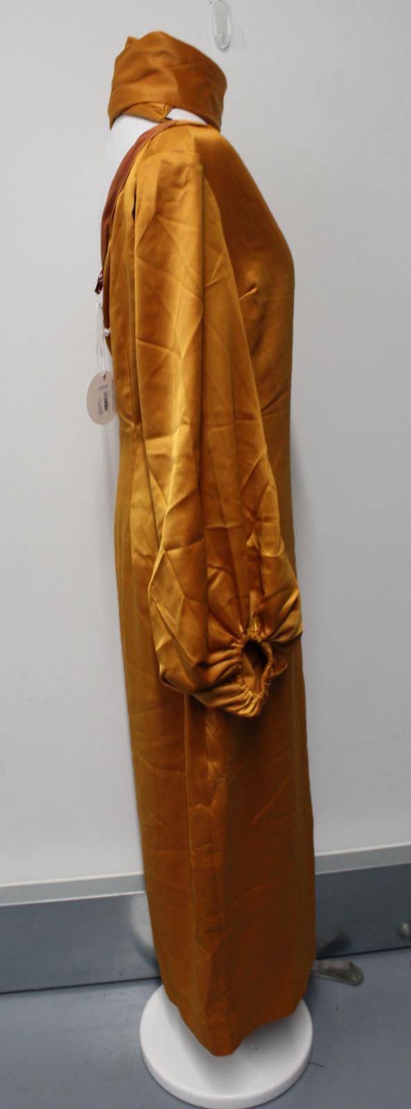 STAUD Ladies Farrah Cumin Orange Satin One Shoulder Side Slit Midi Dress UK8 NEW
