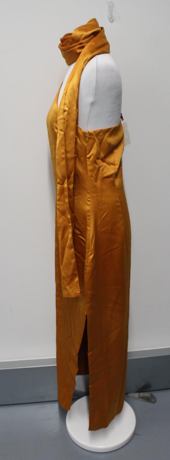 STAUD Ladies Farrah Cumin Orange Satin One Shoulder Side Slit Midi Dress UK8 NEW