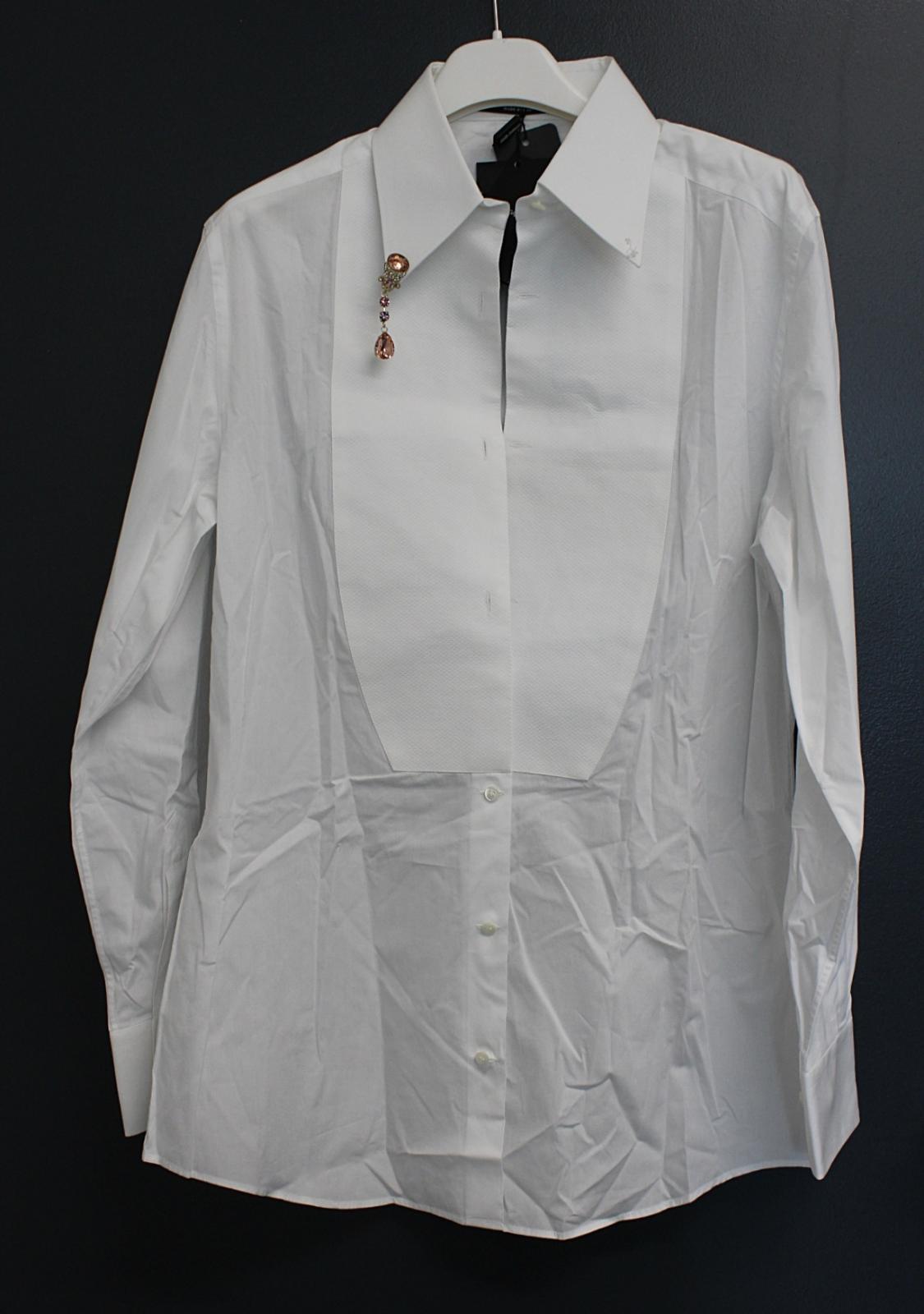 DOLCE & GABBANA Ladies White Embellished Tuxedo Cotton Shirt IT40 UK8 NEW