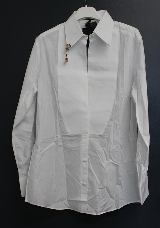 DOLCE & GABBANA Ladies White Embellished Tuxedo Cotton Shirt IT40 UK8 NEW