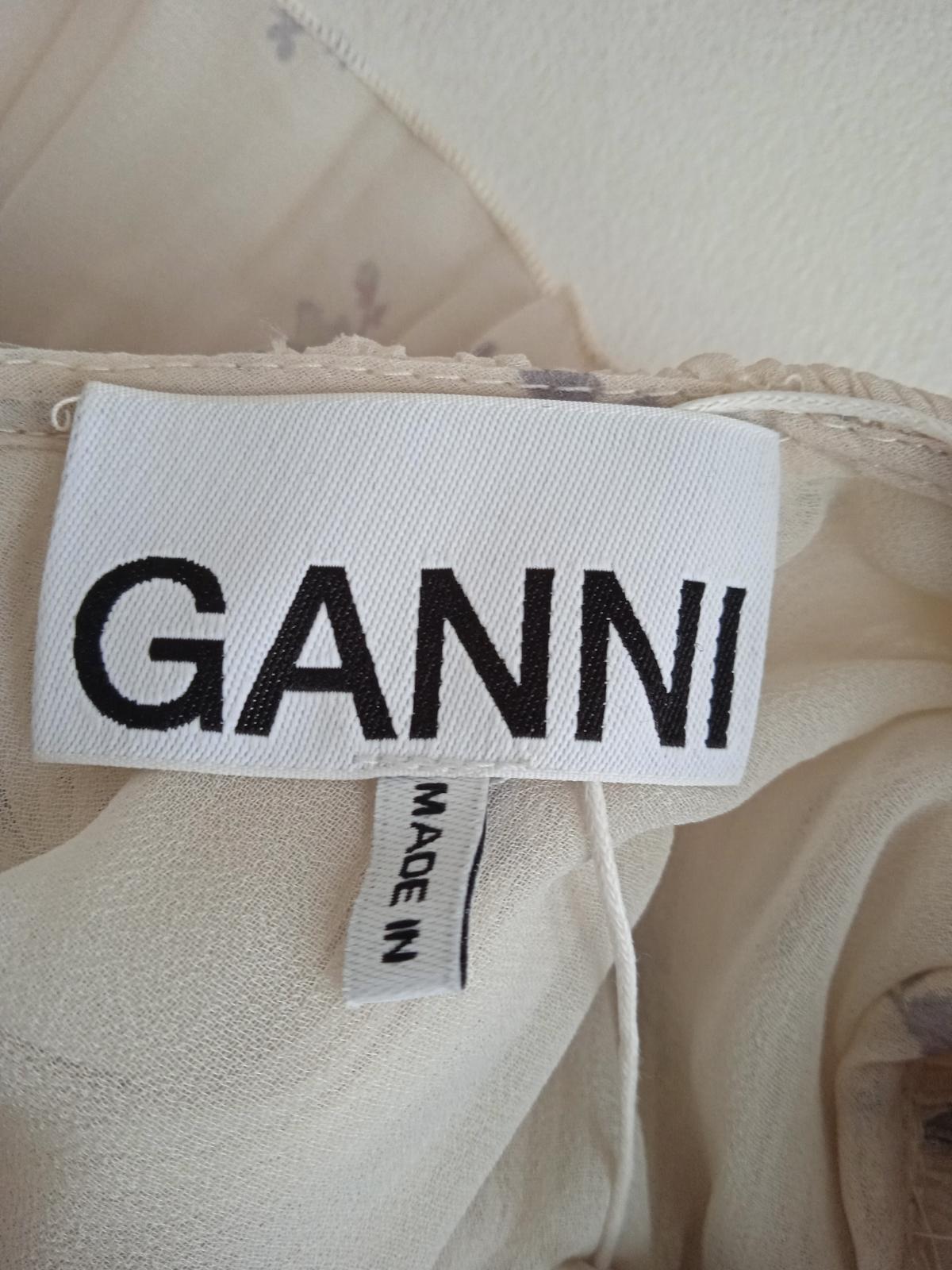 GANNI Ladies Beige Floral Print Pleated Georgette Mini Dress EU36 UK8 NEW