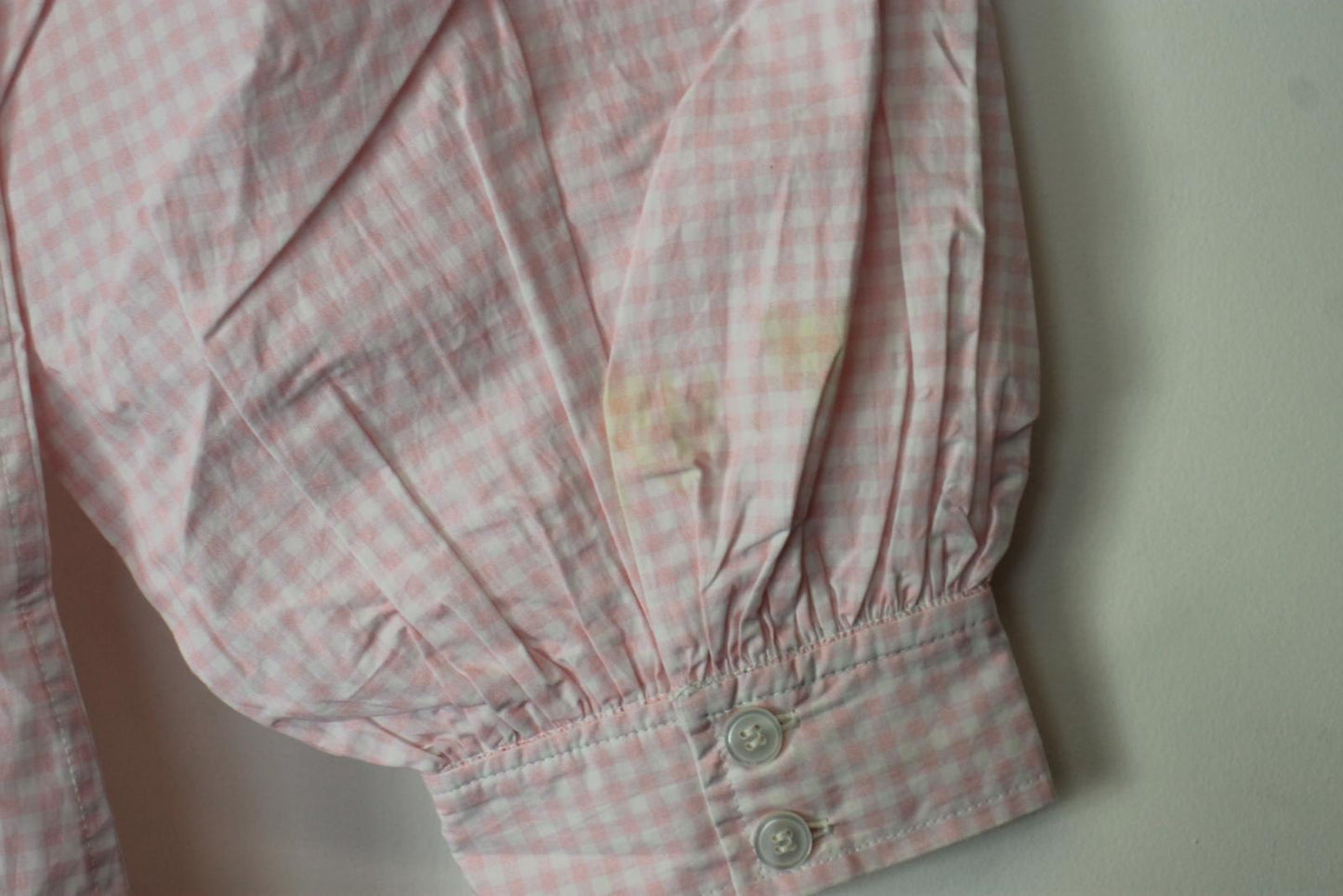 GANNI Ladies Pink & White Cotton Check Puff Sleeve Knee Length Dress UK12 NEW