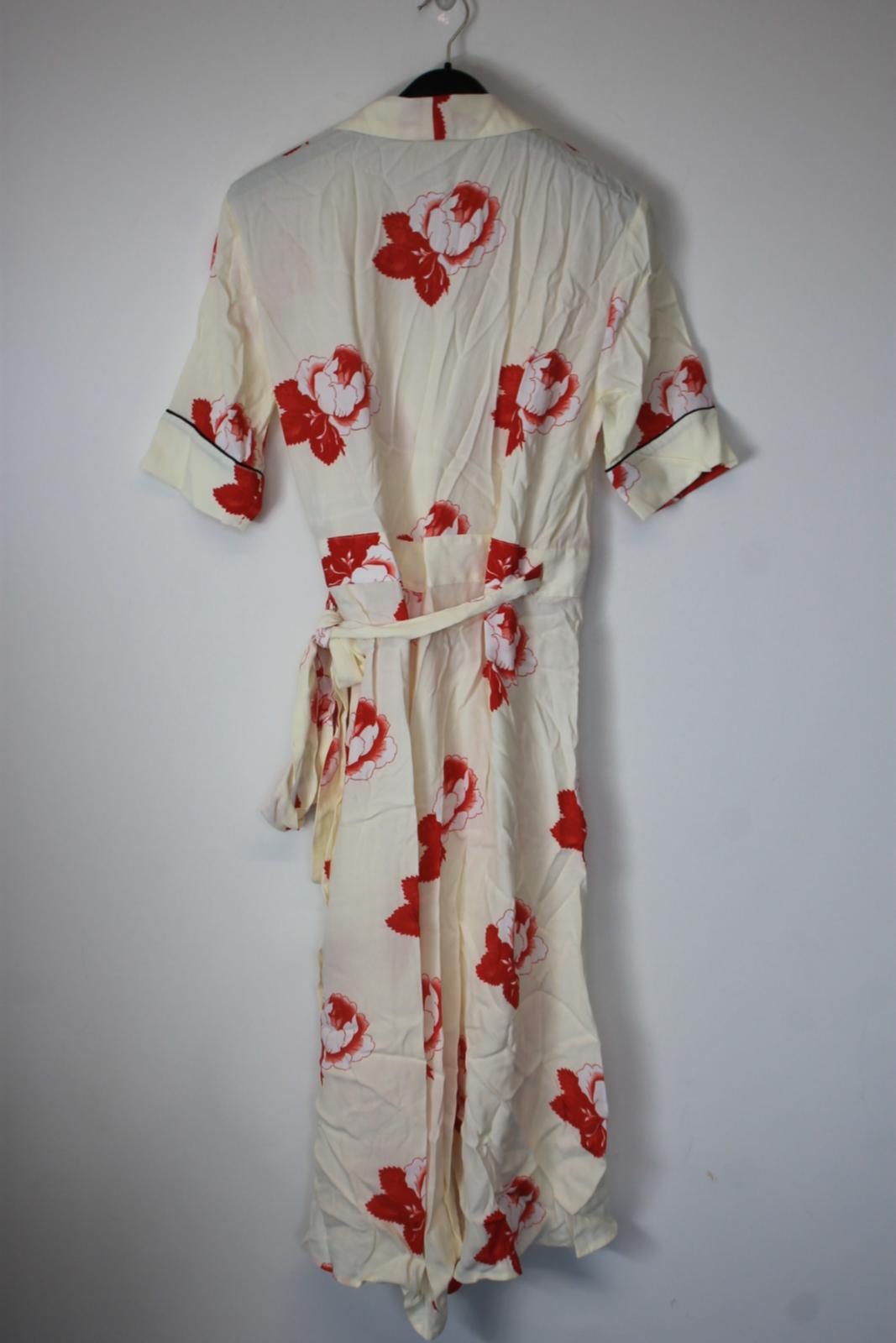 GANNI Ladies Cream/Red Floral Short Sleeve Midi Wrap Dress EU40 UK12 NEW