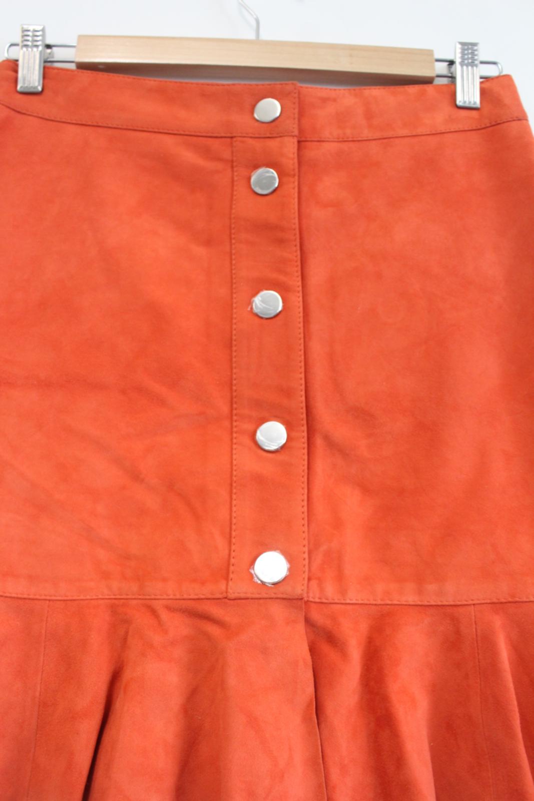 GANNI Ladies Orange Goat Suede Leather Salvia Mini Ruffle Skirt EU38 UK10 NEW
