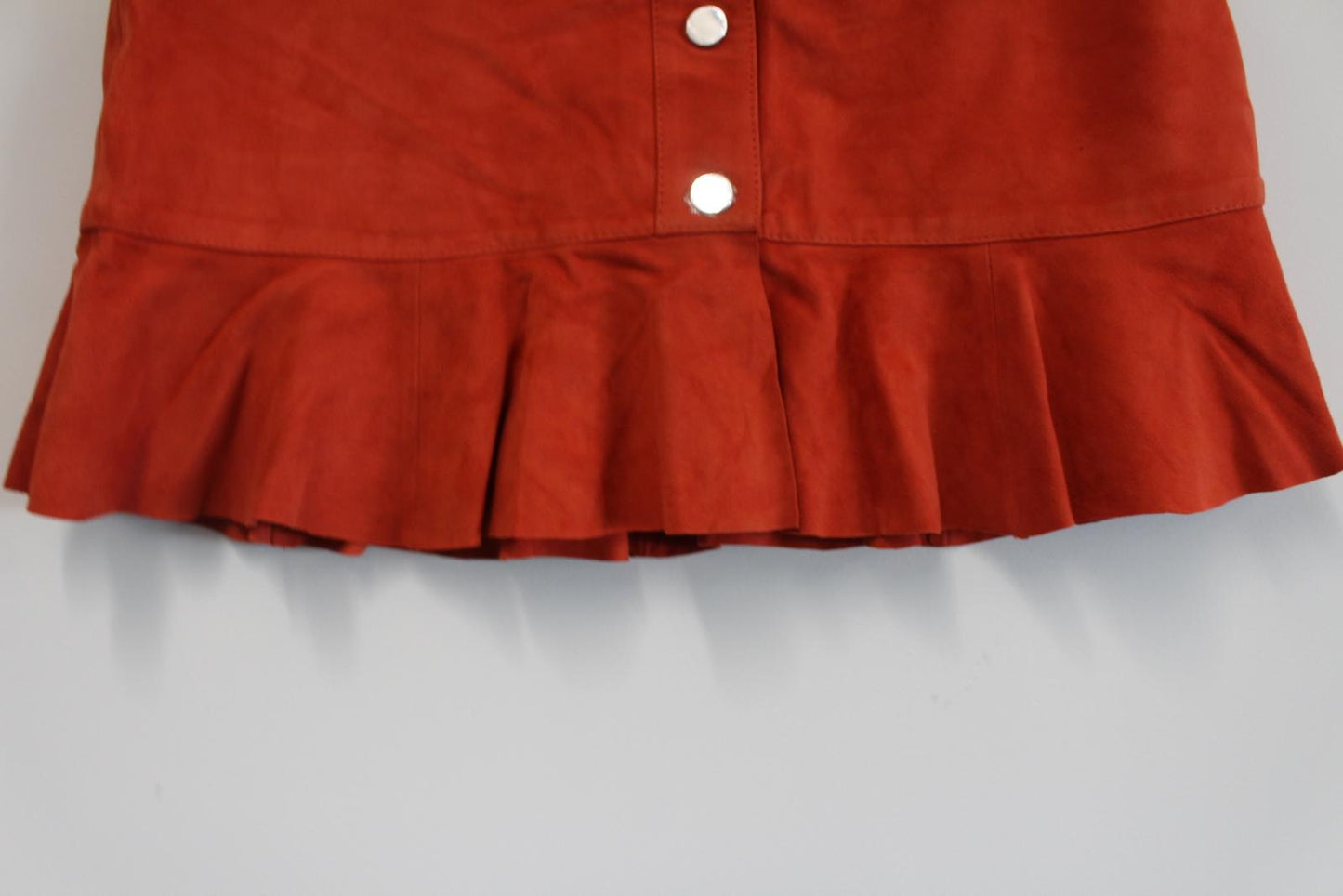 GANNI Ladies Orange Goat Suede Leather Salvia Mini Ruffle Skirt EU38 UK10 NEW