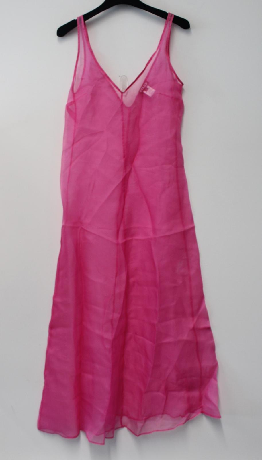 STAUD Ladies Bright Pink Sheer Silk Sleeveless V-Neck Maxi Dress Size XS NEW