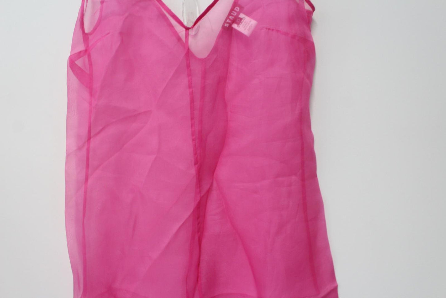STAUD Ladies Bright Pink Sheer Silk Sleeveless V-Neck Maxi Dress Size XS NEW