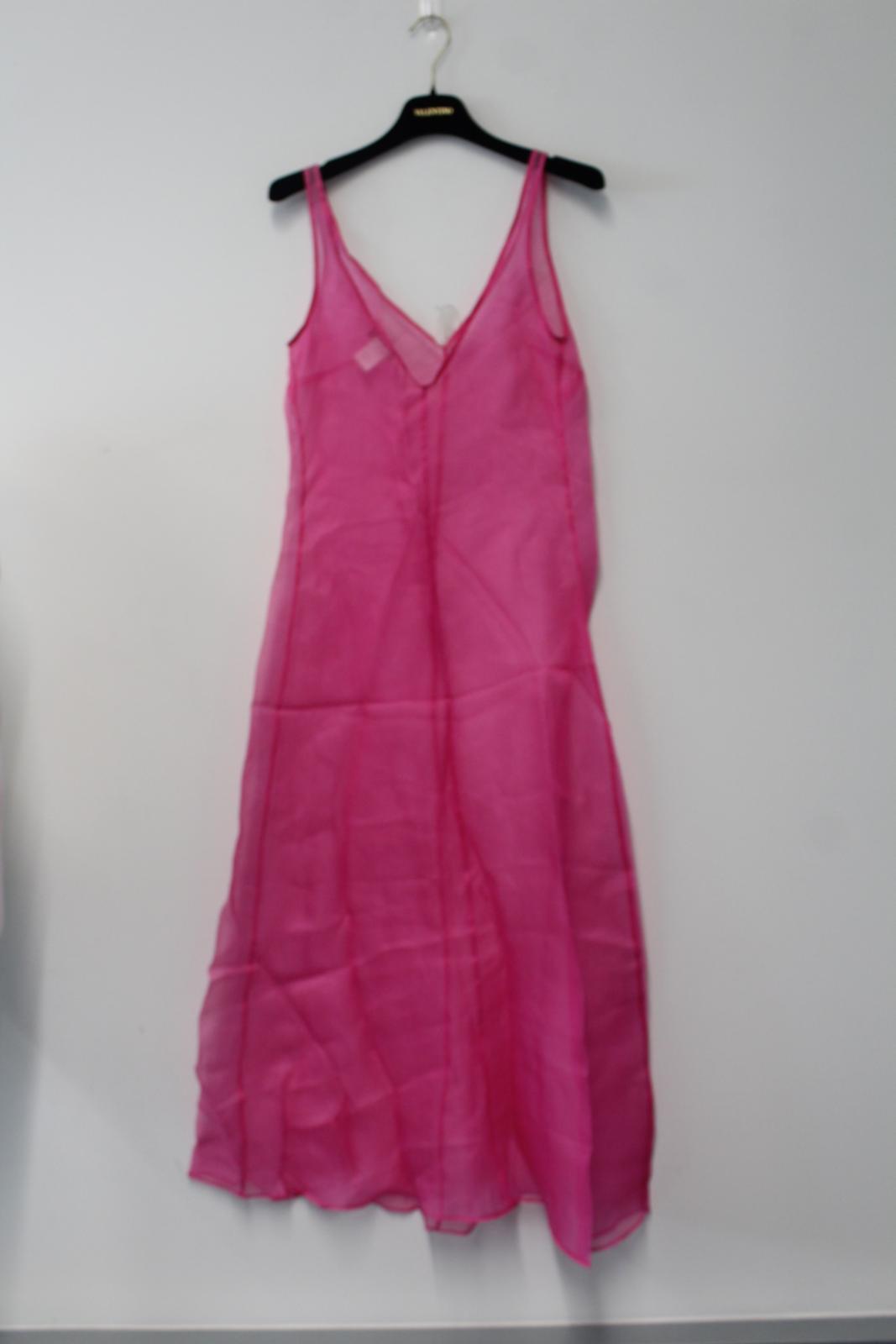 STAUD Ladies Bright Pink Sheer Silk Sleeveless V-Neck Maxi Dress Size XS NEW