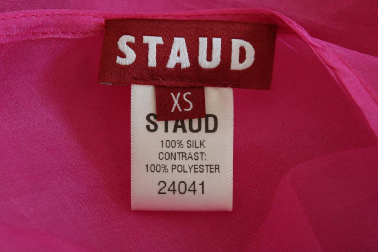 STAUD Ladies Bright Pink Sheer Silk Sleeveless V-Neck Maxi Dress Size XS NEW