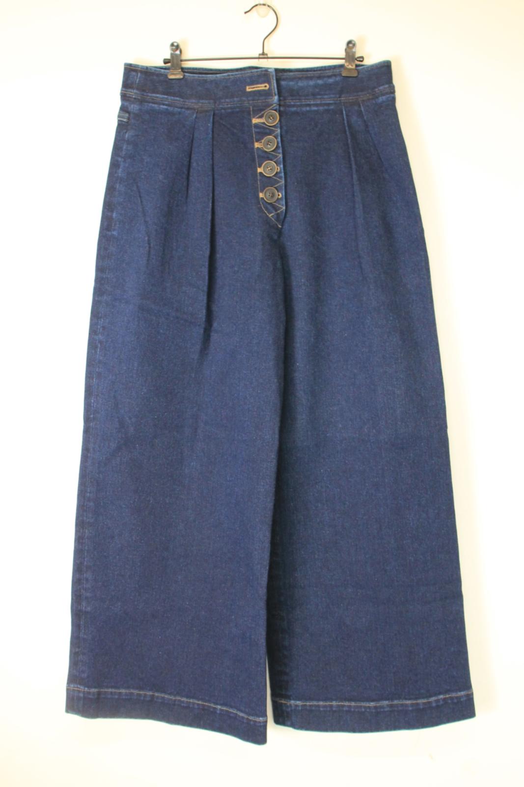 REJINA PYO Ladies Blue Cotton Denim Brodie Wide-Leg Jean Trousers EU40 UK12 NEW