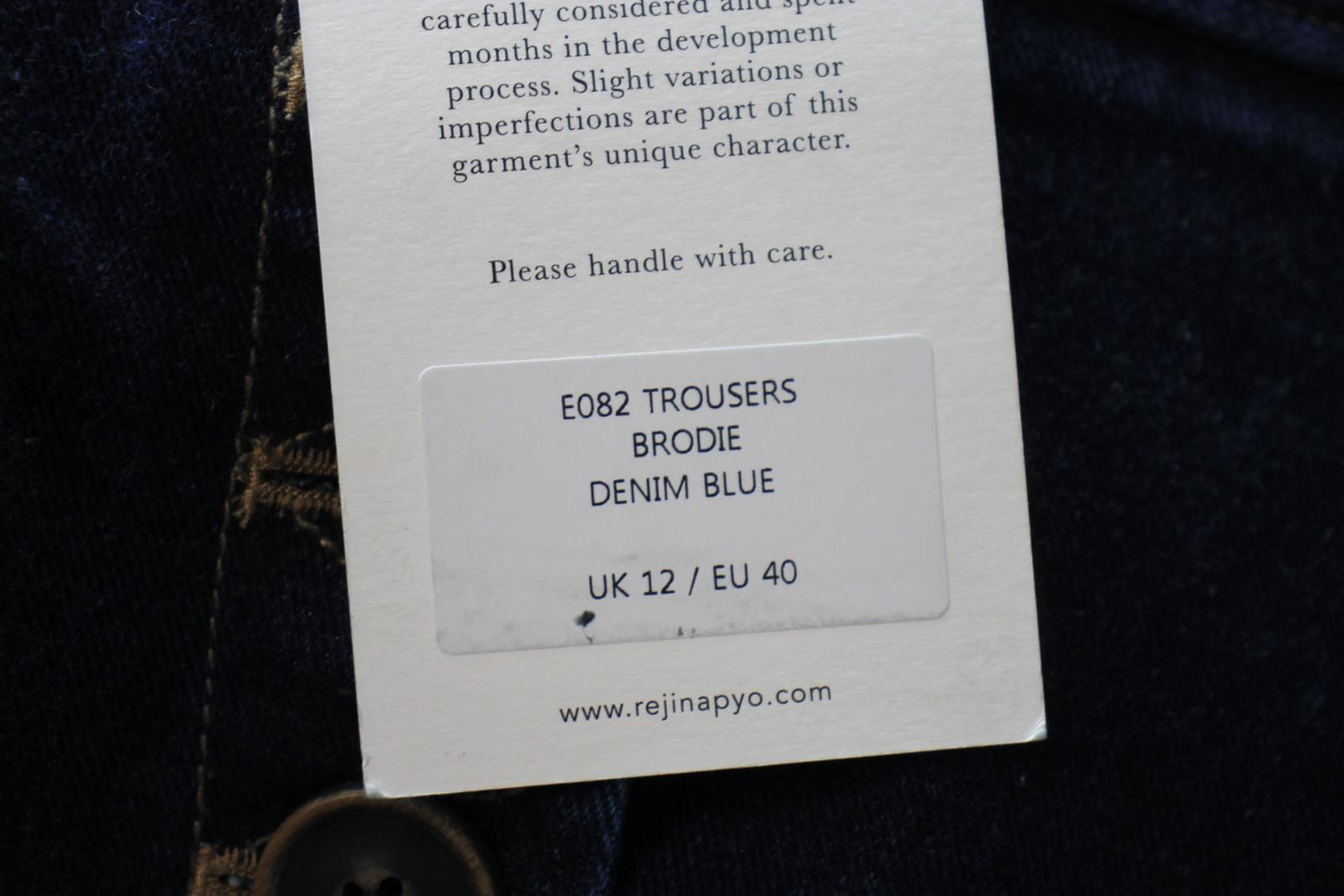 REJINA PYO Ladies Blue Cotton Denim Brodie Wide-Leg Jean Trousers EU40 UK12 NEW
