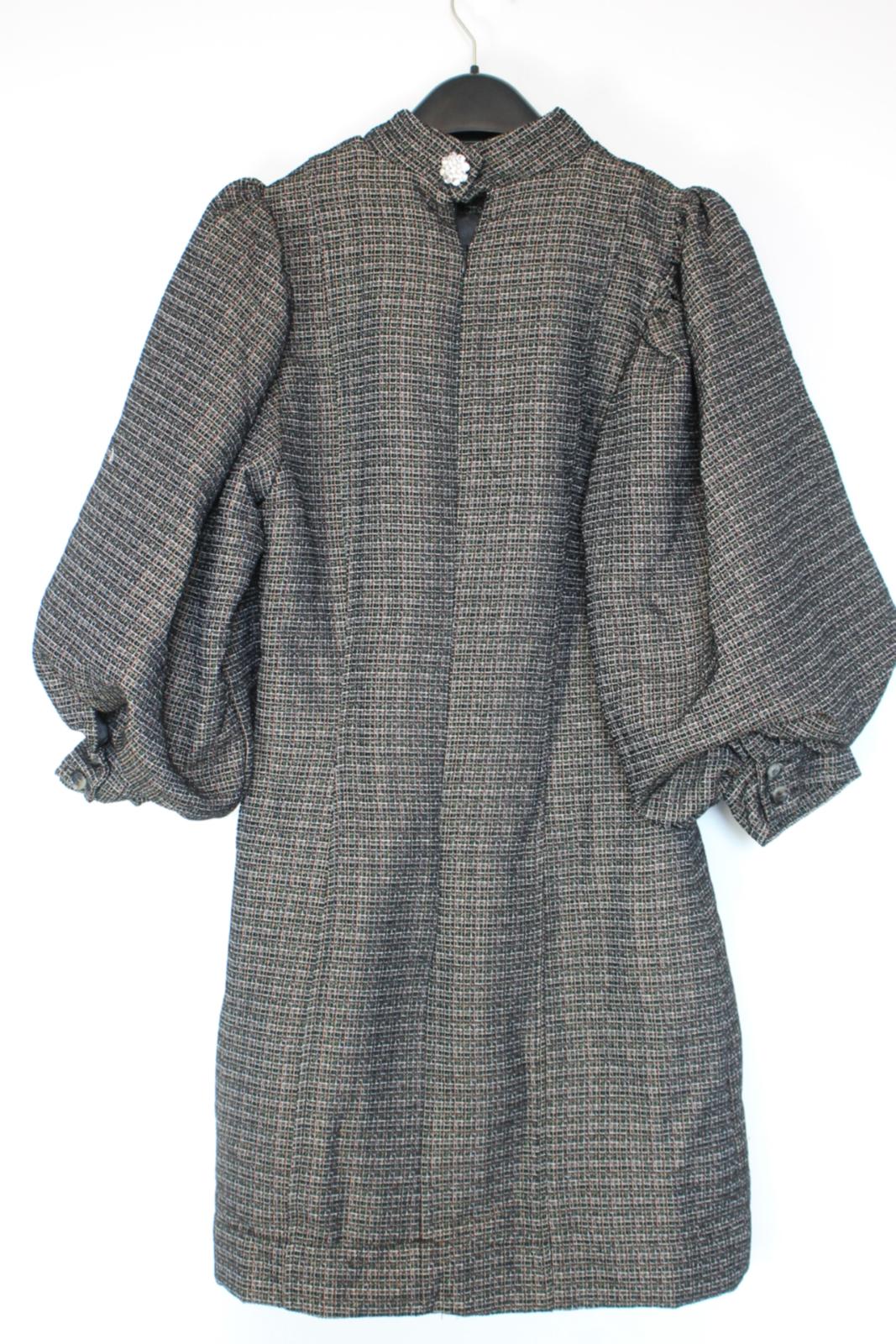GANNI Ladies Black Check Puff Sleeve High Neck Sheath Dress EU38 UK10 BNWT