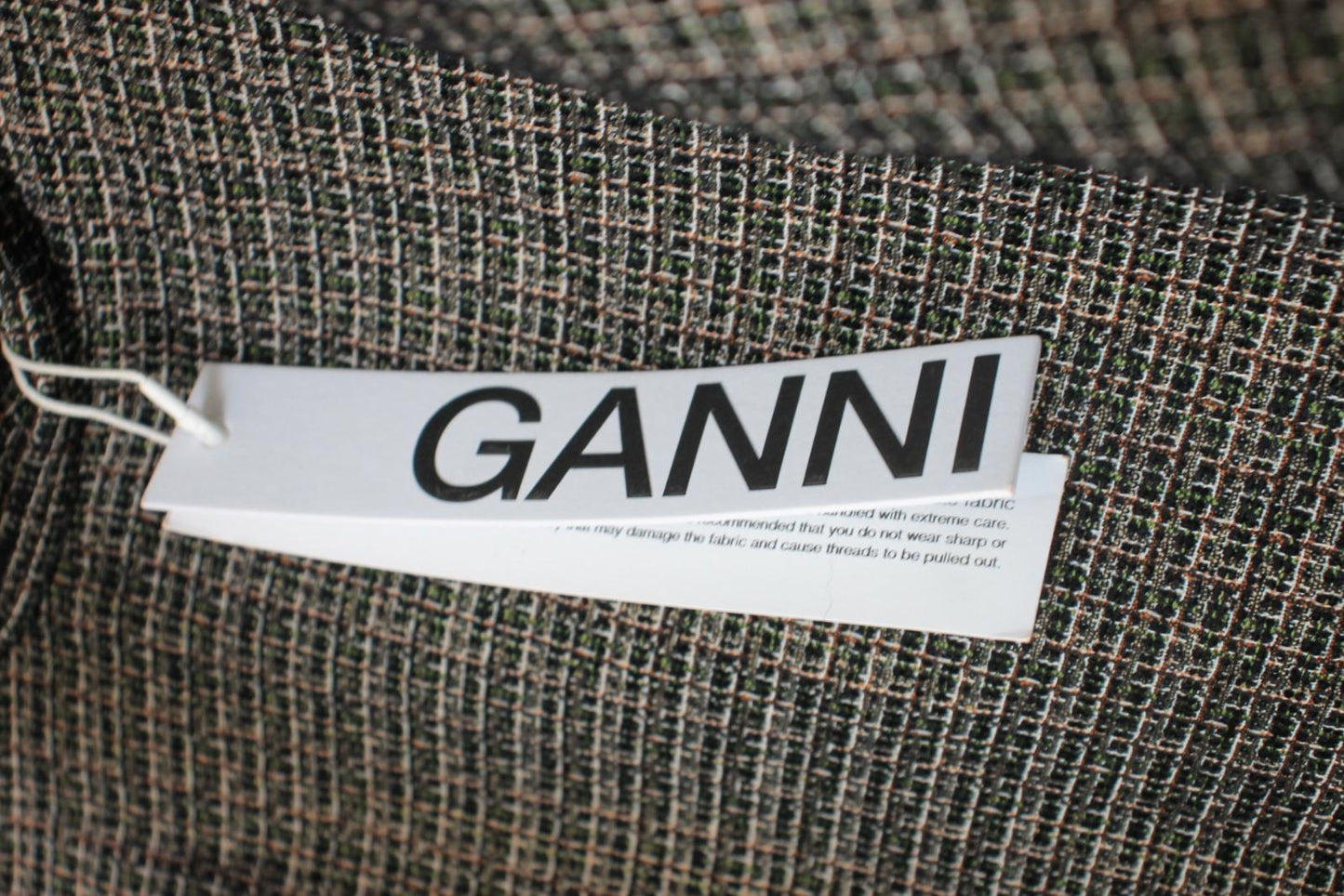 GANNI Ladies Black Check Puff Sleeve High Neck Sheath Dress EU38 UK10 BNWT