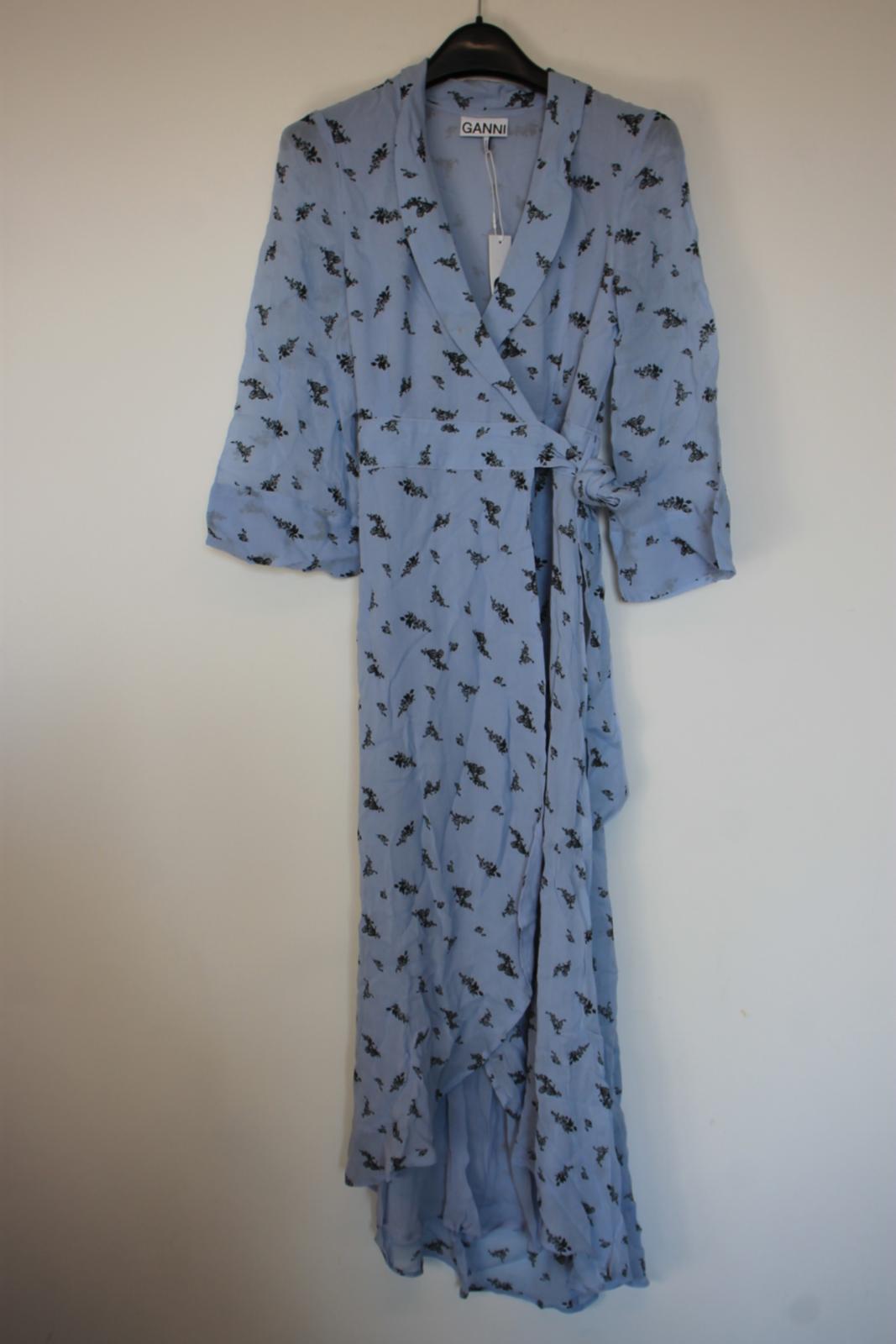 GANNI Ladies Blue 3/4 Sleeve Maxi Wrap Dress EU32 UK4 NEW