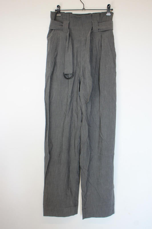 GANNI Ladies Grey High Rise Straight Belted Trousers EU34 UK6 NEW