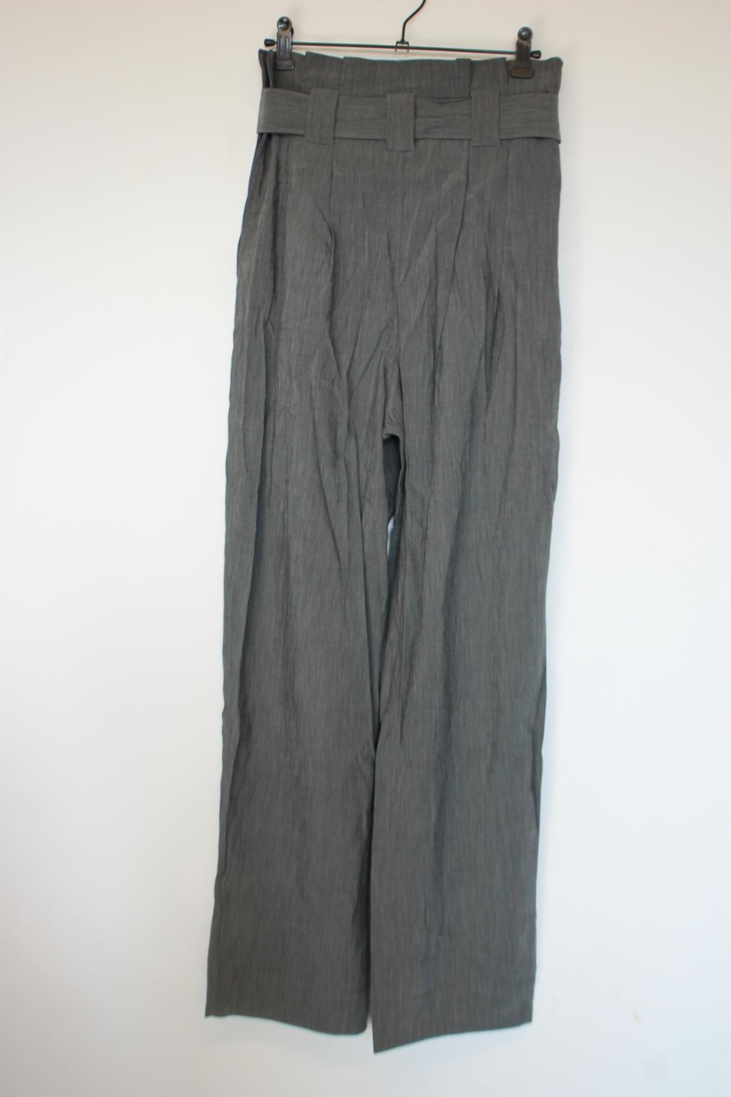 GANNI Ladies Grey High Rise Straight Belted Trousers EU34 UK6 NEW