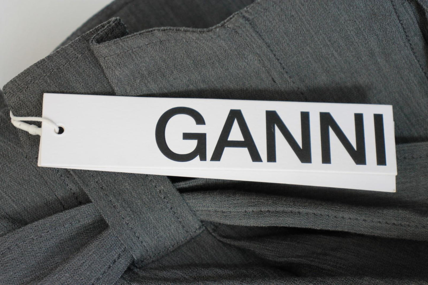 GANNI Ladies Grey High Rise Straight Belted Trousers EU34 UK6 NEW