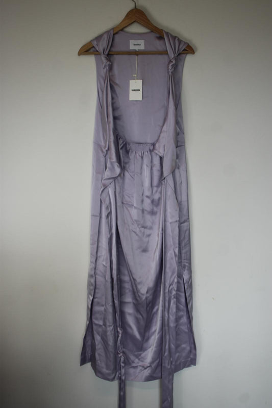 NANUSHKA Ladies Lilac Satin Knot Detail Sleeveless Midi Dress L NEW