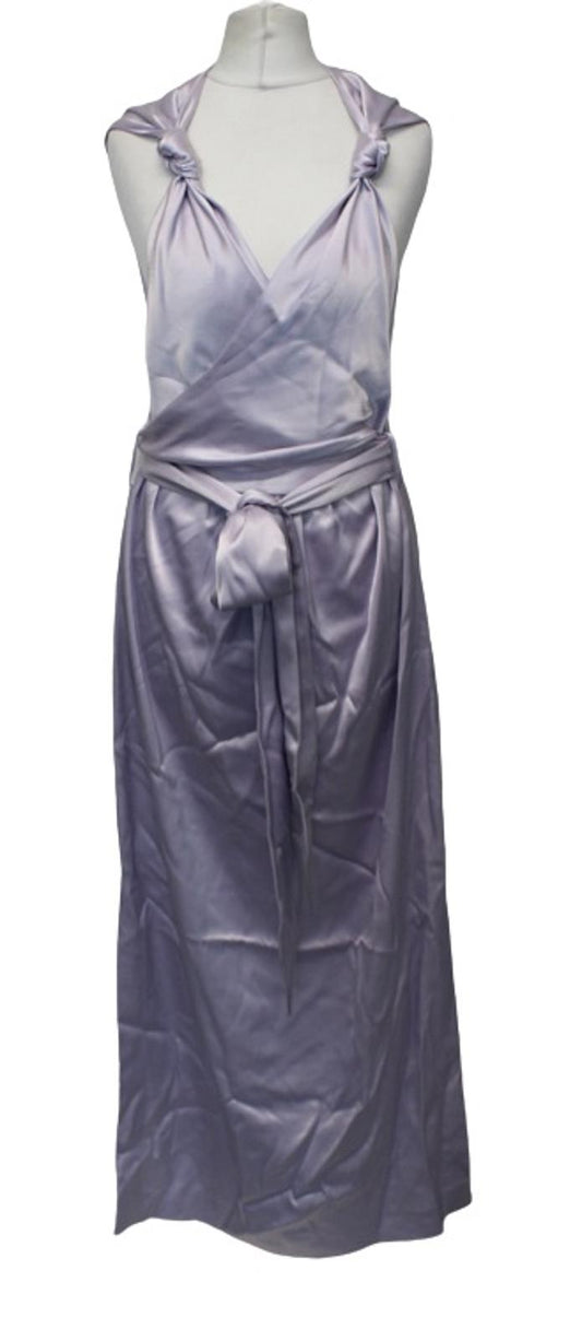 NANUSHKA Ladies Shanti Lilac Tech Satin Sleeveless Knot Detail Dress L NEW