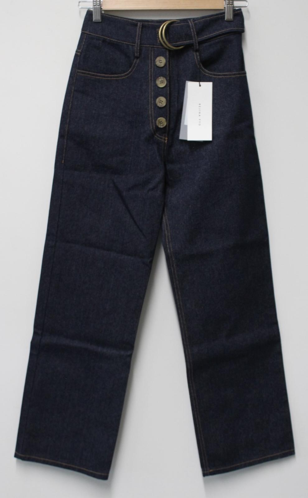 REJINA PYO Ladies Dark Blue Cotton Denim High-Rise Emily Jeans EU34 UK6 NEW