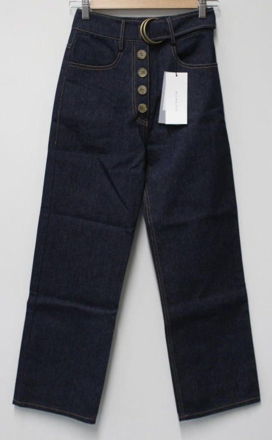 REJINA PYO Ladies Dark Blue Cotton Denim High-Rise Emily Jeans EU34 UK6 NEW