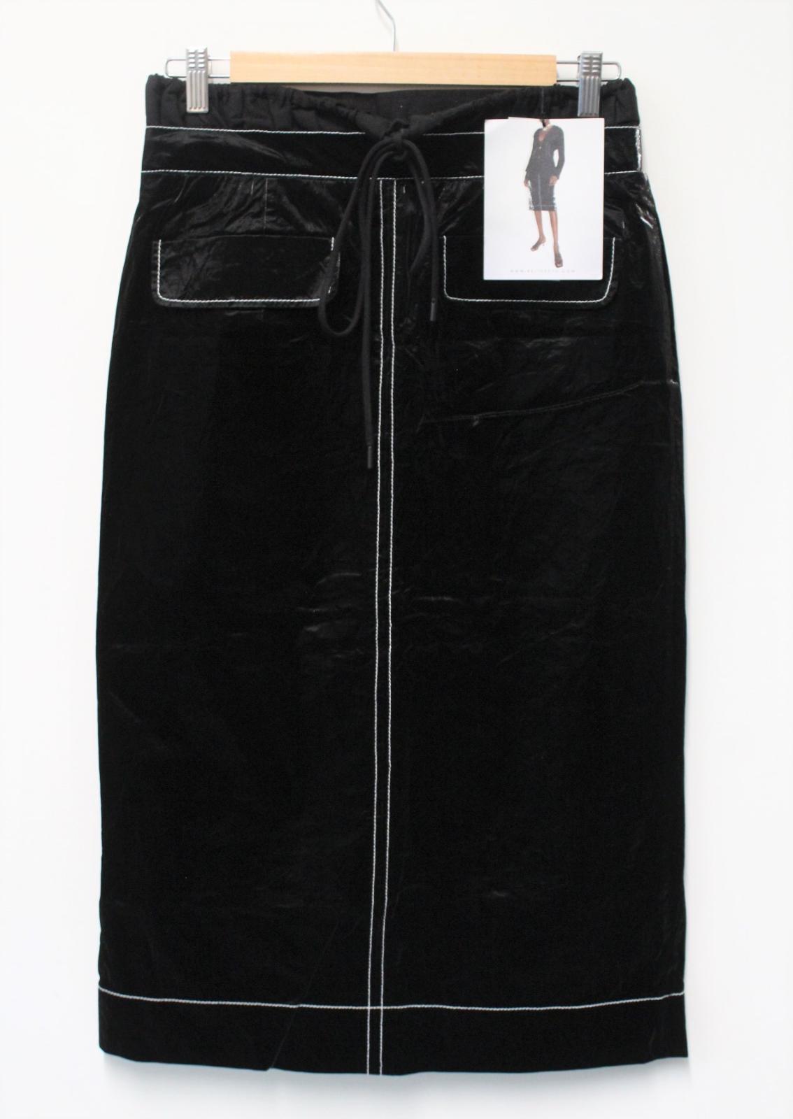 REJINA PYO Ladies Black Crinkle Coated Shell Taylor Midi Pencil Skirt UK12 NEW