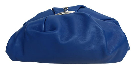 JIL SANDER Ladies Blue Leather Pleated Clasp Goji Clutch Bag 27 x 15 x 7cm NEW